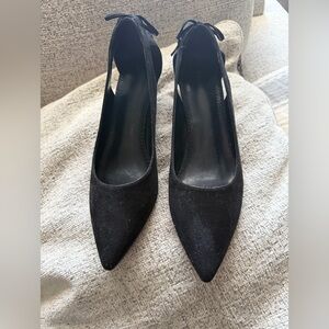 Elegant Black Suede Women's 1.5 inch heels with tassel back detail